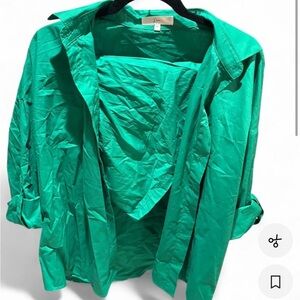 Vibrant Green cover up Button-Up Shirt and shorts set